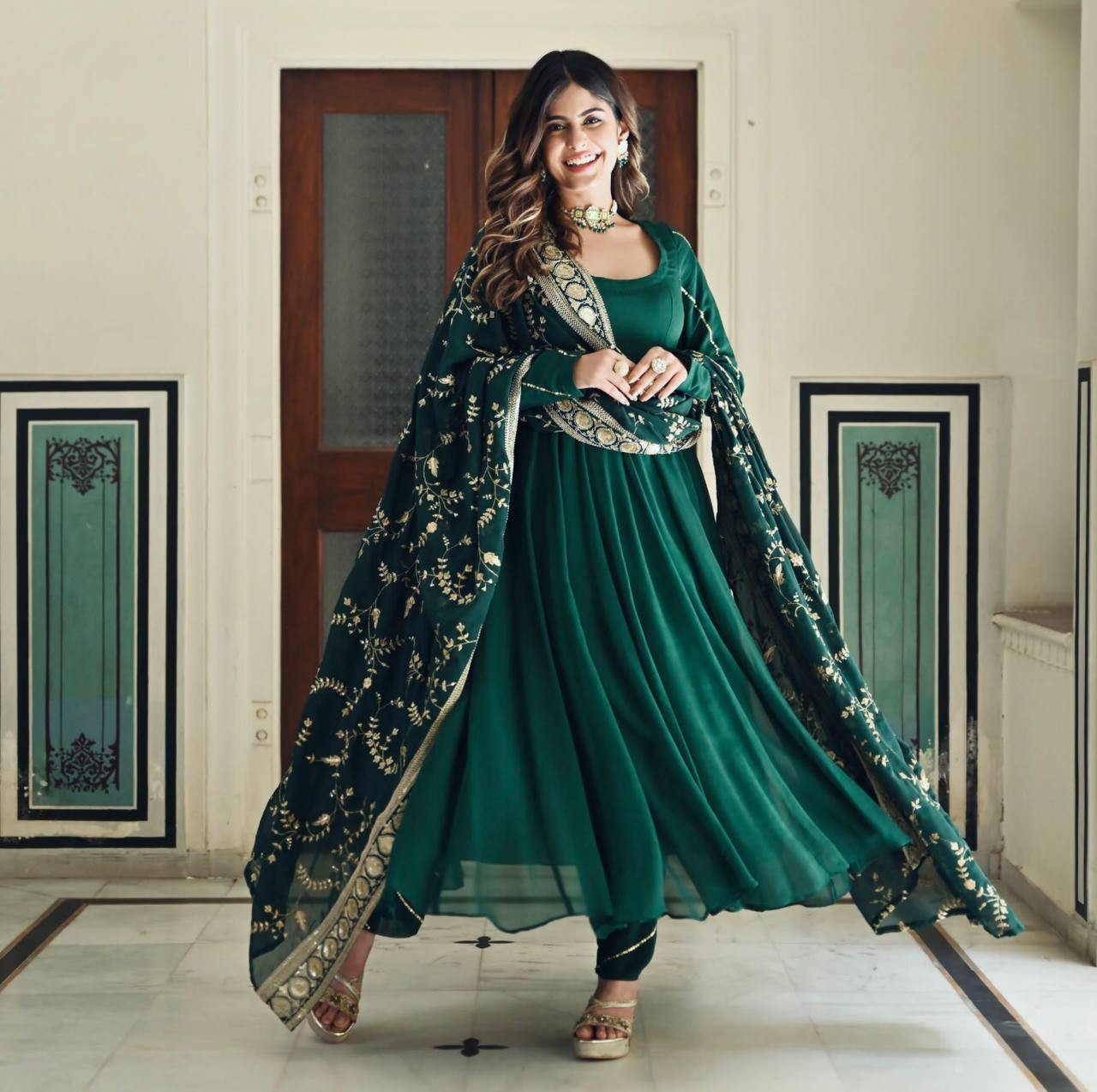 Rama Colour Elegant Party Wear Gown, Dupatta & Bottom Set – Sophisticated Style Clothsvilla Main image