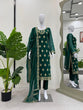 Load image into Gallery viewer, Bottle Green Elegant Threadwork Georgette Ensemble ClothsVilla