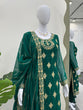 Load image into Gallery viewer, Bottle Green Elegant Threadwork Georgette Ensemble ClothsVilla