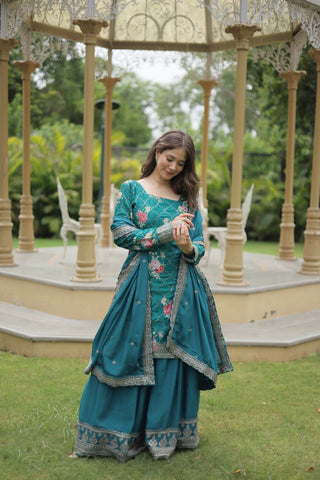 Rama Colour Premium Designer Kurti-Plazzo-Dupatta Set ClothsVilla
