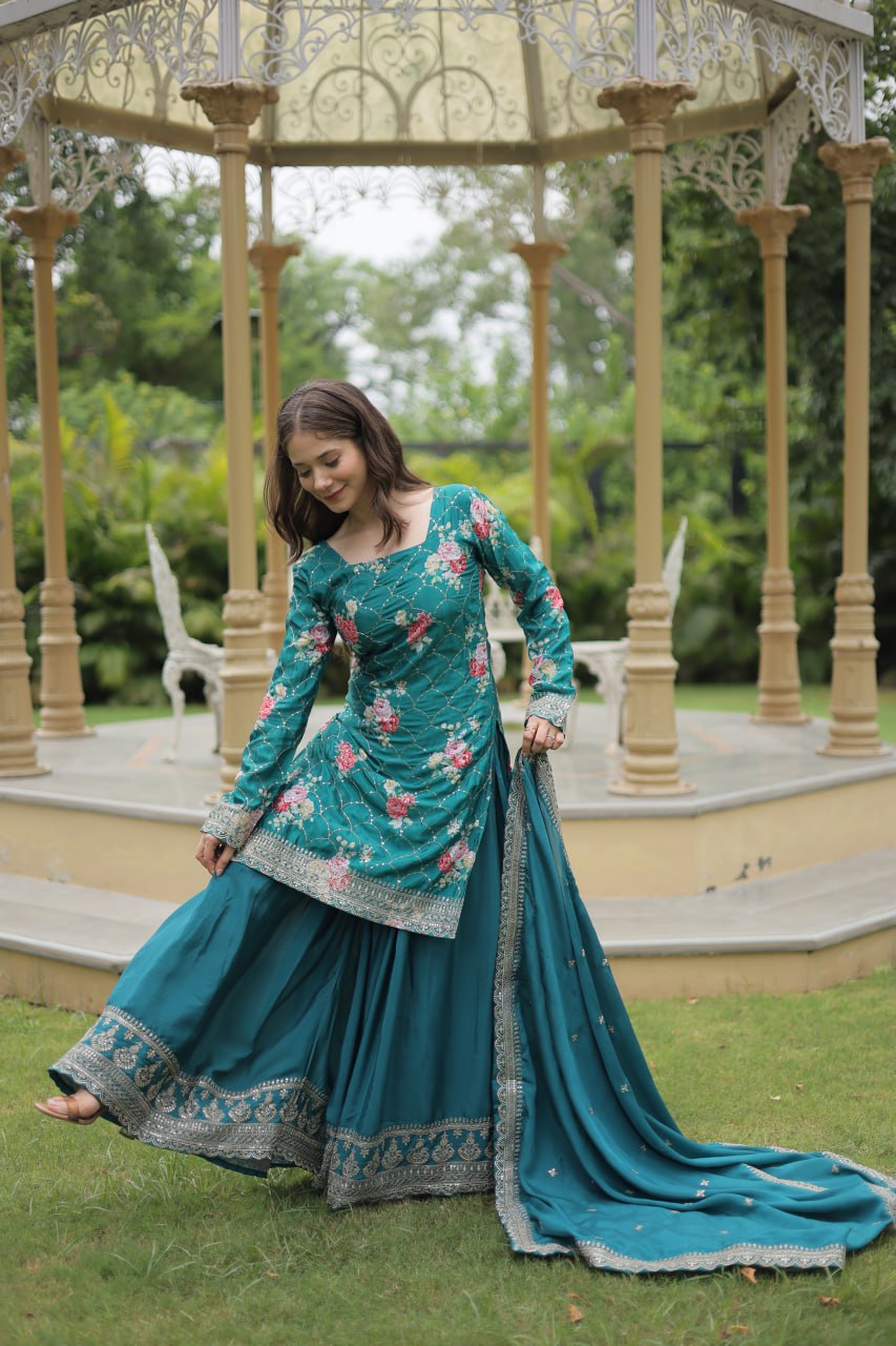 Rama Colour Premium Designer Kurti-Plazzo-Dupatta Set ClothsVilla