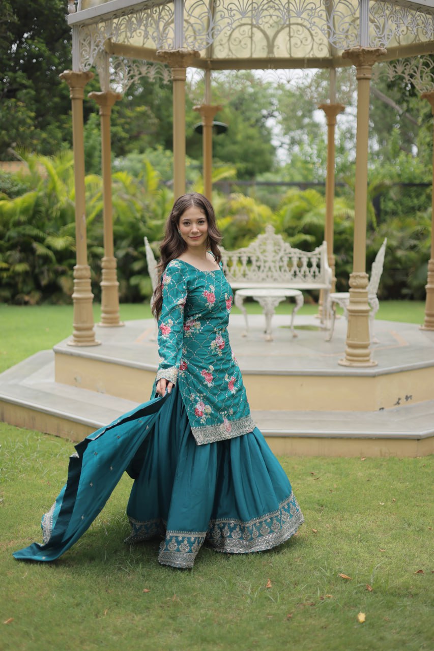 Rama Colour Premium Designer Kurti-Plazzo-Dupatta Set ClothsVilla