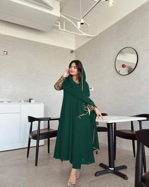 Rama Colour Premium Designer Party Wear Anarkali Gown, Dupatta & Bottom Set Clothsvilla Main image