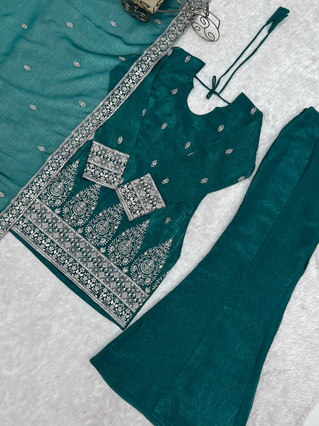 Rama Crunchy Silk Kurta with Bell Bottom ClothsVilla