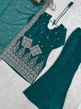 Rama Crunchy Silk Kurta with Bell Bottom ClothsVilla