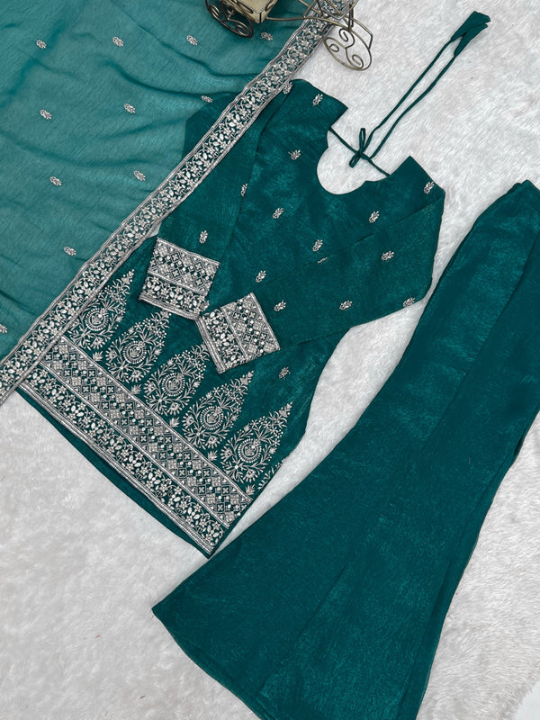 Rama Crunchy Silk Kurta with Bell Bottom ClothsVilla