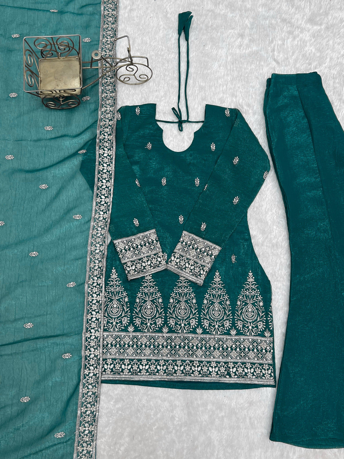 Rama Crunchy Silk Kurta with Bell Bottom ClothsVilla