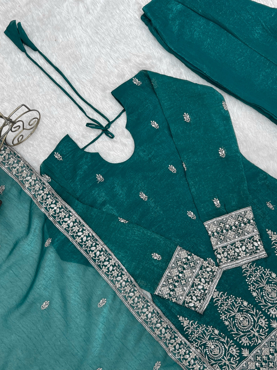 Rama Crunchy Silk Kurta with Bell Bottom ClothsVilla