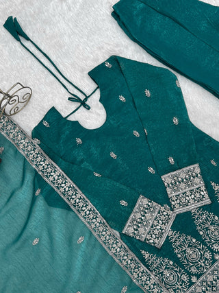 Rama Crunchy Silk Kurta with Bell Bottom ClothsVilla