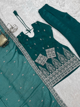 Rama Crunchy Silk Kurta with Bell Bottom ClothsVilla