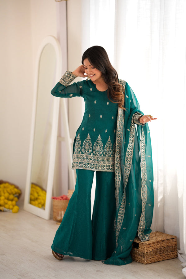 Rama Crunchy Silk Kurta with Bell Bottom ClothsVilla