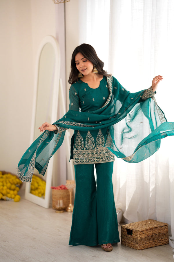 Rama Crunchy Silk Kurta with Bell Bottom ClothsVilla