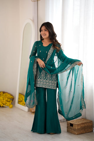 Rama Crunchy Silk Kurta with Bell Bottom ClothsVilla