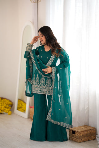 Rama Crunchy Silk Kurta with Bell Bottom ClothsVilla