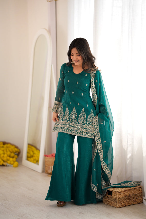 Rama Crunchy Silk Kurta with Bell Bottom ClothsVilla