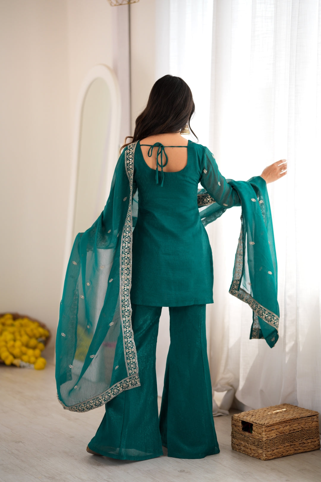 Rama Crunchy Silk Kurta with Bell Bottom ClothsVilla