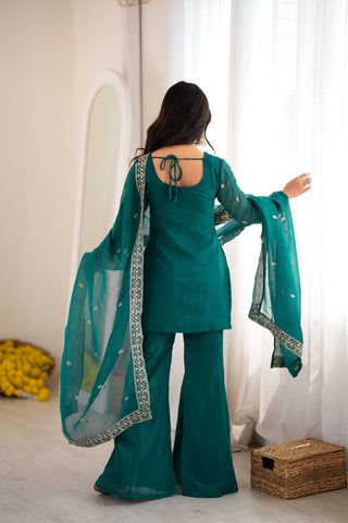 Rama Crunchy Silk Kurta with Bell Bottom ClothsVilla