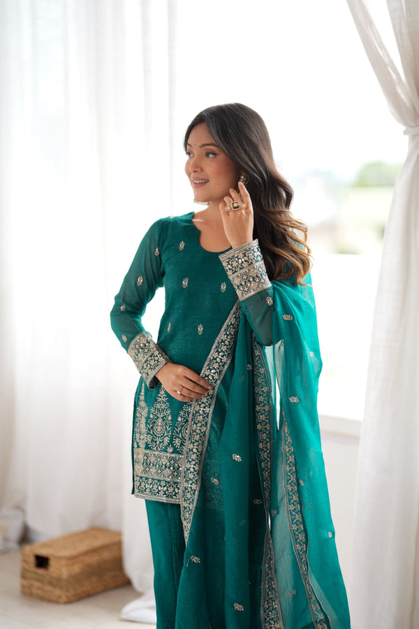 Rama Crunchy Silk Kurta with Bell Bottom ClothsVilla