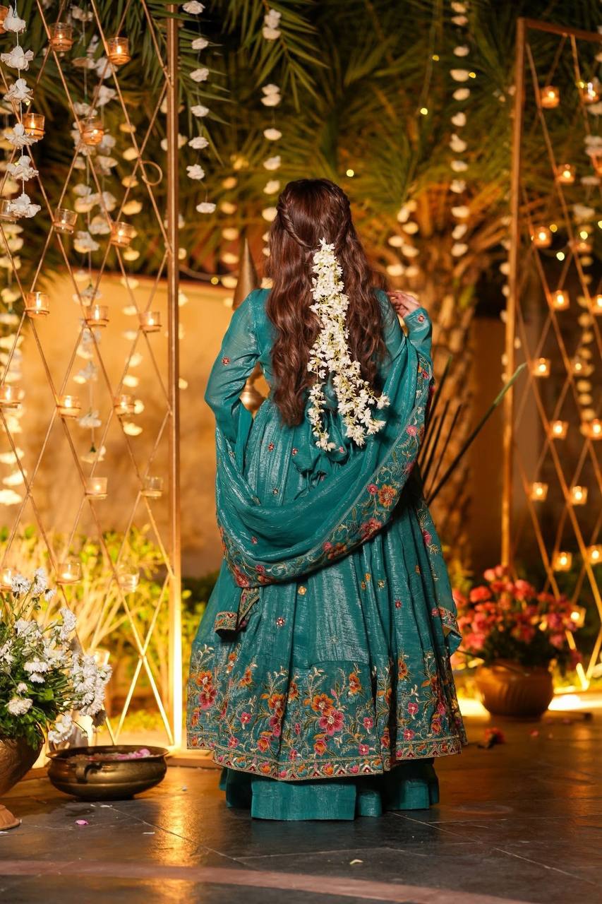 Rama Designer Soft Crunchy Silk Embroidered Gown Set with Sequins Work & Matching Dupatta – Fully Stitched Party & Festive Wear ClothsVilla