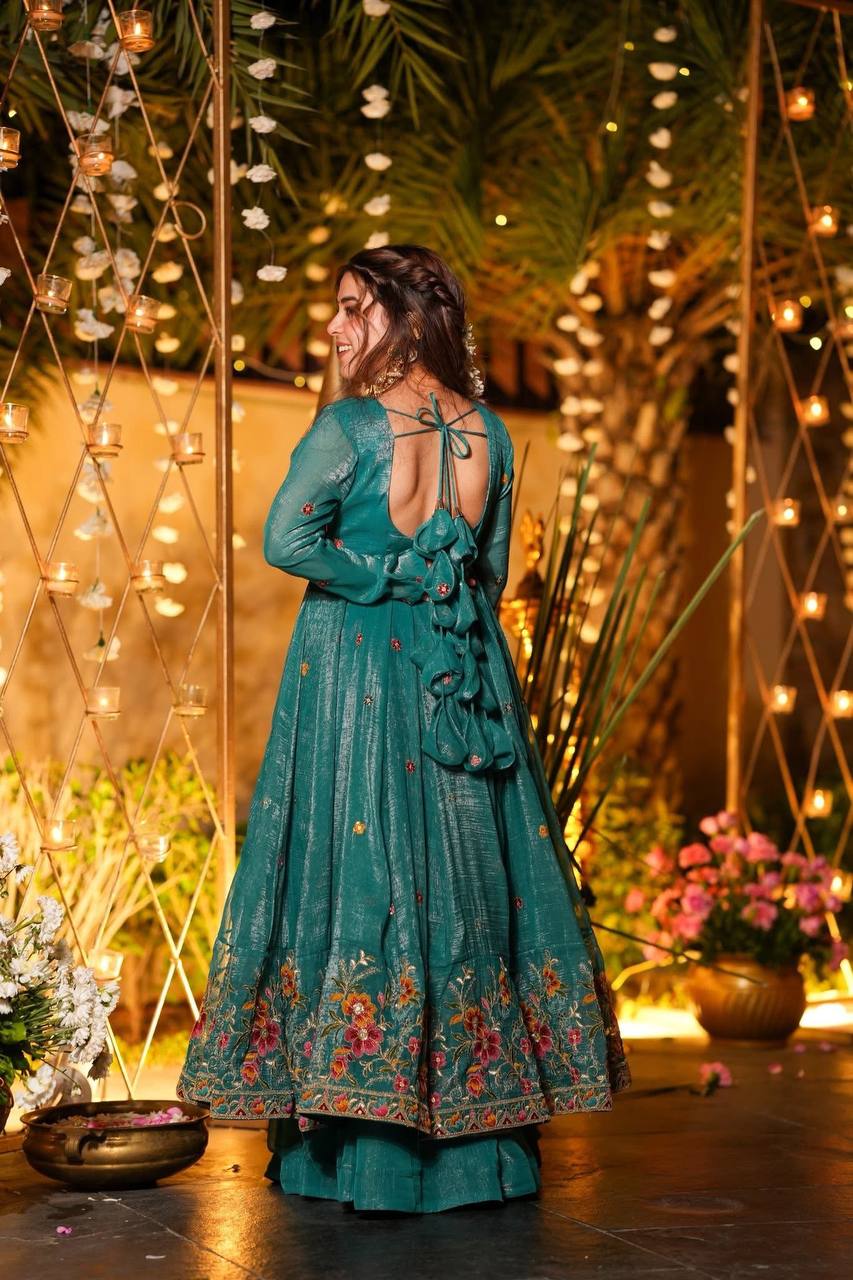 Rama Designer Soft Crunchy Silk Embroidered Gown Set with Sequins Work & Matching Dupatta – Fully Stitched Party & Festive Wear ClothsVilla