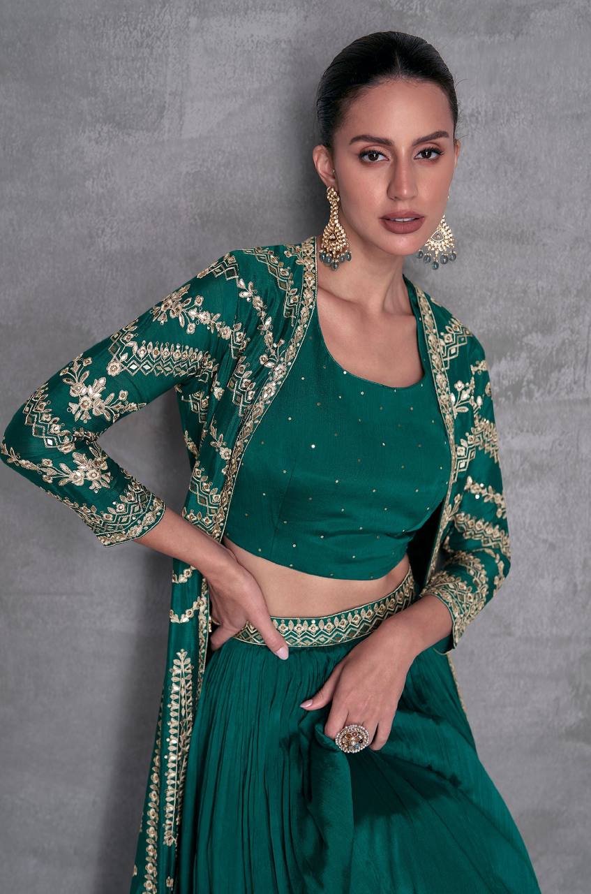 Rama Elegant Embroidered Chinon Blouse, Jacket & Bottom Set Clothsvilla