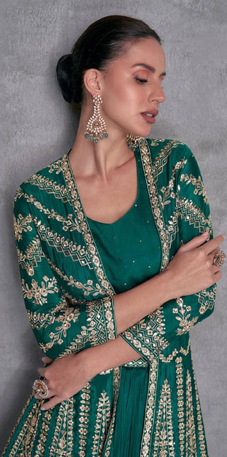Rama Elegant Embroidered Chinon Blouse, Jacket & Bottom Set Clothsvilla