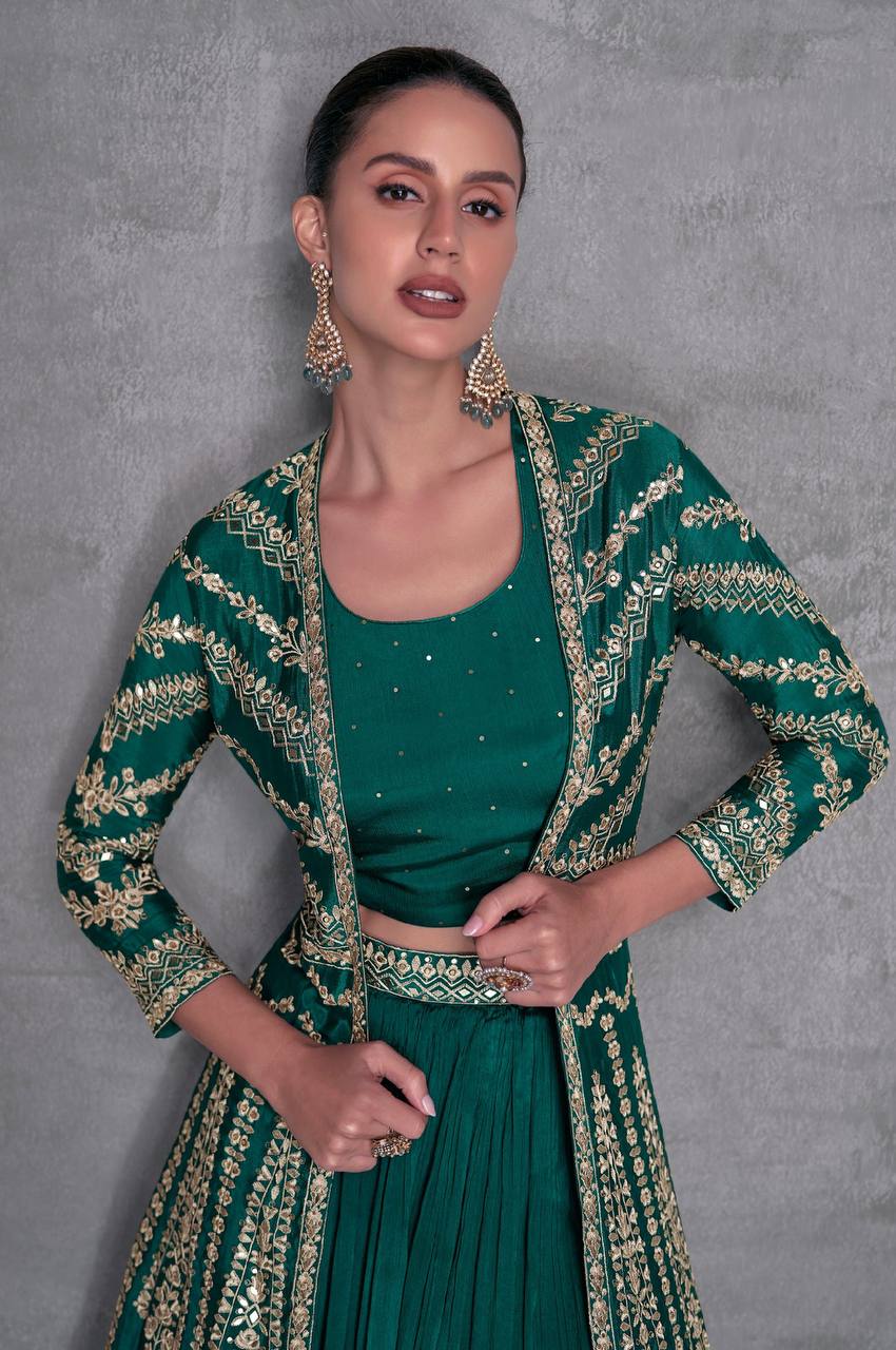 Rama Elegant Embroidered Chinon Blouse, Jacket & Bottom Set Clothsvilla