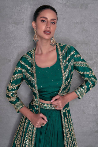 Rama Elegant Embroidered Chinon Blouse, Jacket & Bottom Set Clothsvilla
