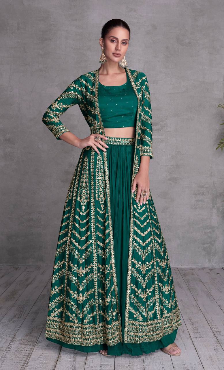 Rama Elegant Embroidered Chinon Blouse, Jacket & Bottom Set Clothsvilla