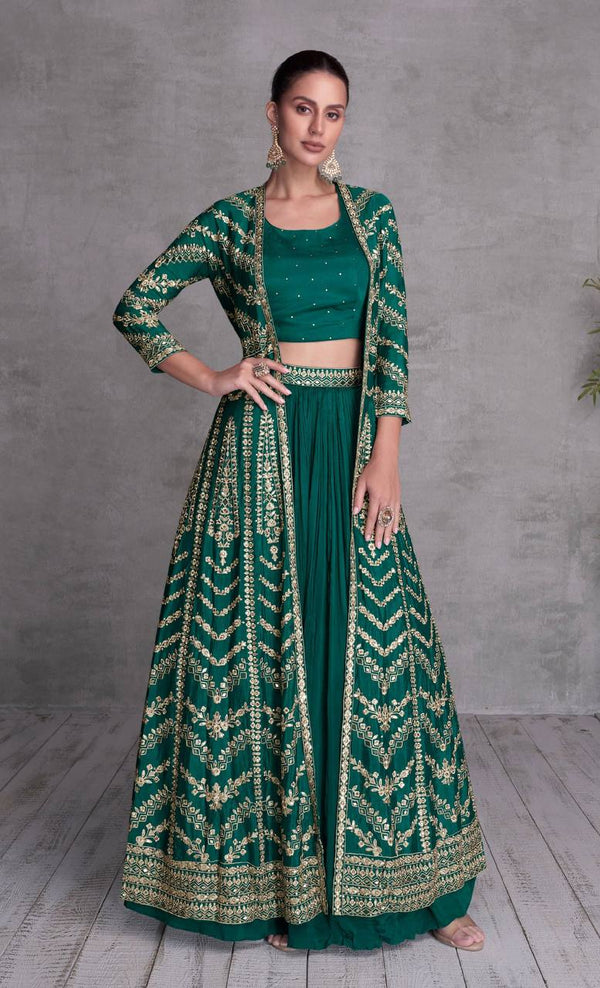 Rama Elegant Embroidered Chinon Blouse, Jacket & Bottom Set Clothsvilla