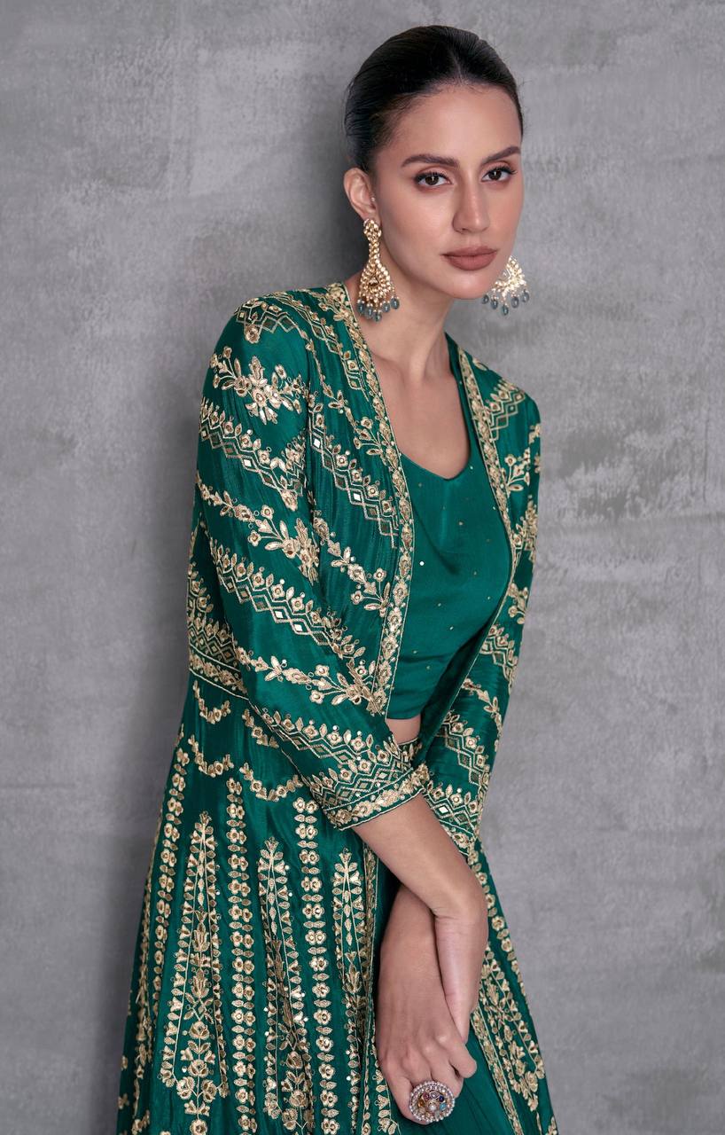 Rama Elegant Embroidered Chinon Blouse, Jacket & Bottom Set Clothsvilla