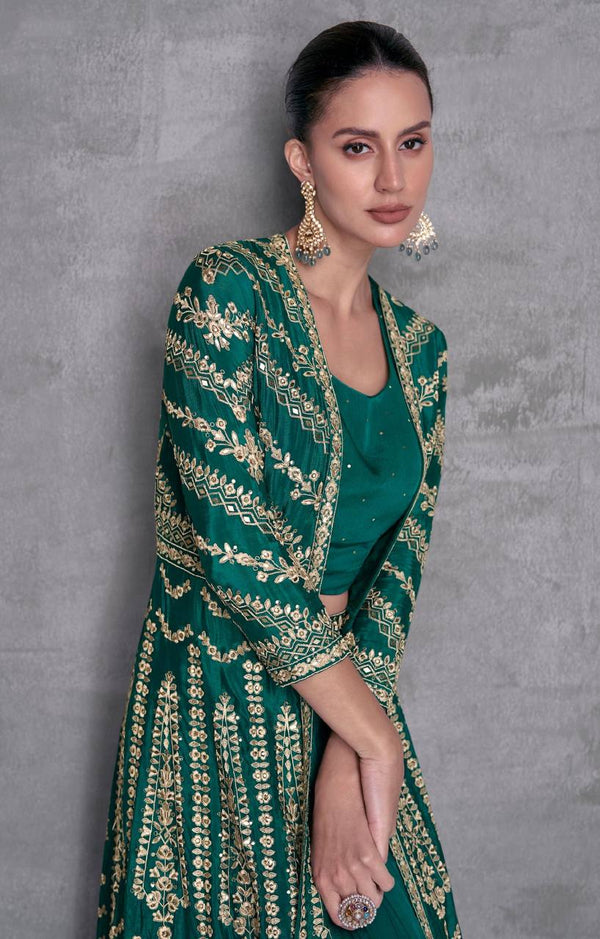 Rama Elegant Embroidered Chinon Blouse, Jacket & Bottom Set Clothsvilla