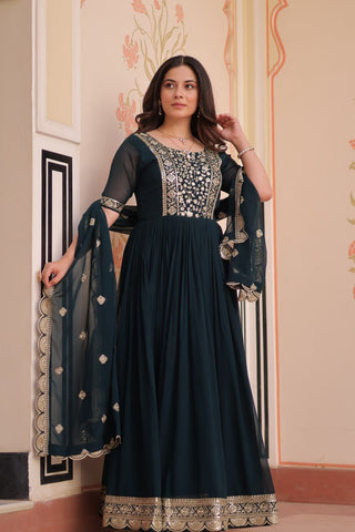 Rama Elegant Faux Blooming Embroidered Gown Set with Designer Dupatta ClothsVilla