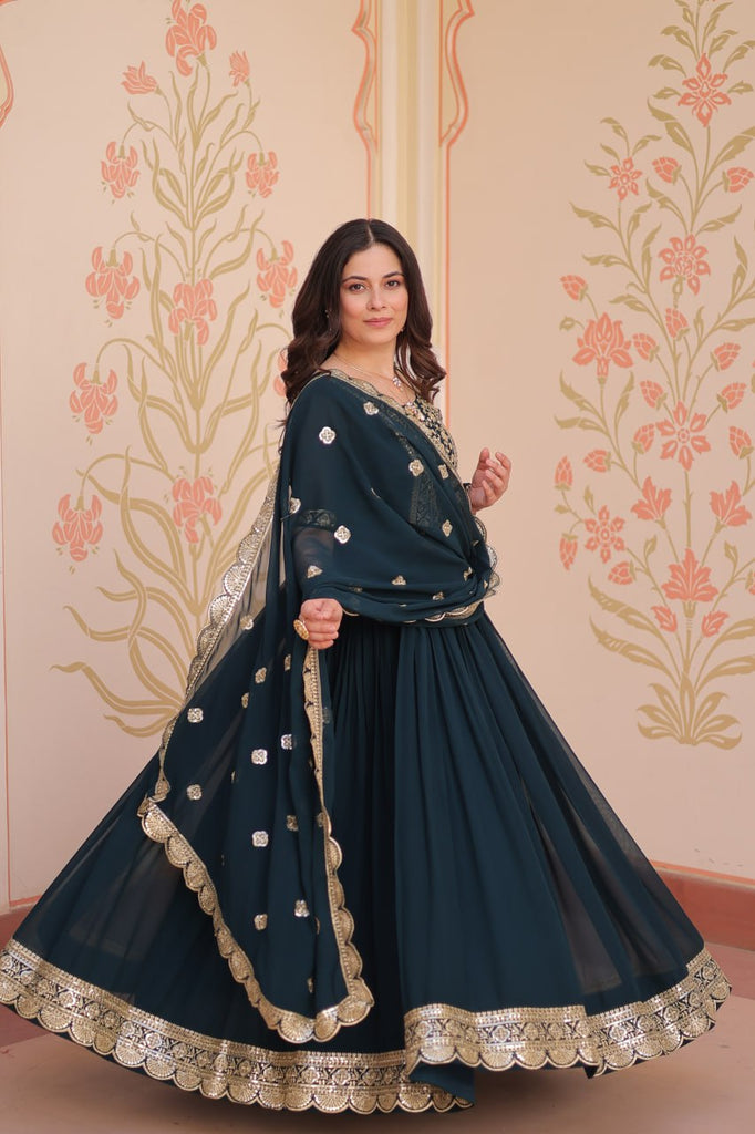 Rama Elegant Faux Blooming Embroidered Gown Set with Designer Dupatta ClothsVilla