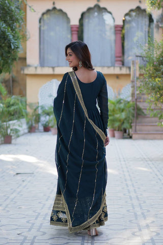 Rama Elegant Faux Blooming Embroidered Gown with Dupatta