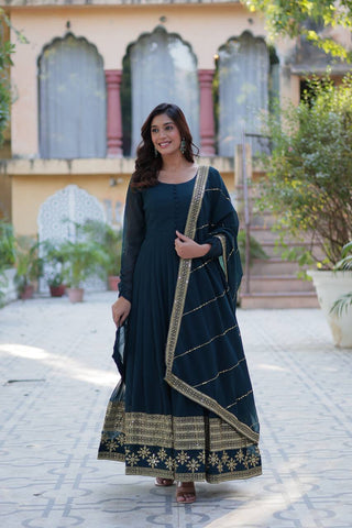 Rama Elegant Faux Blooming Embroidered Gown with Dupatta