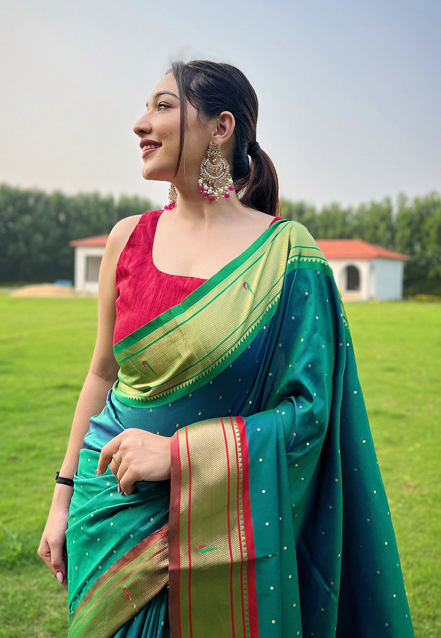 Rama Elegant Paithani Silk Saree with Jacquard Weaving Secondary image