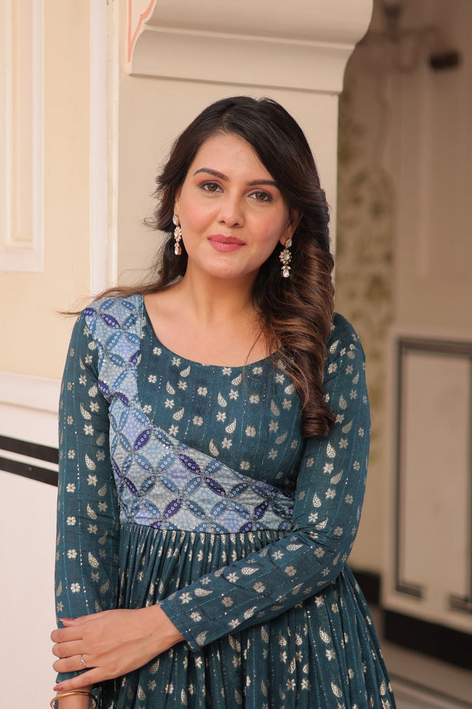 Rama Elegant Staple Jacquard Weaving Gown with Position Print Choli Clothsvilla