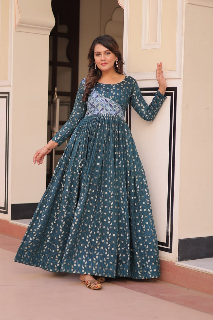 Rama Elegant Staple Jacquard Weaving Gown with Position Print Choli Clothsvilla