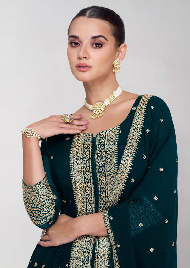 Rama Embroidered Georgette Kurta Palazzo Set with Embroidered Dupatta – Premium Stitched Outfit ClothsVilla