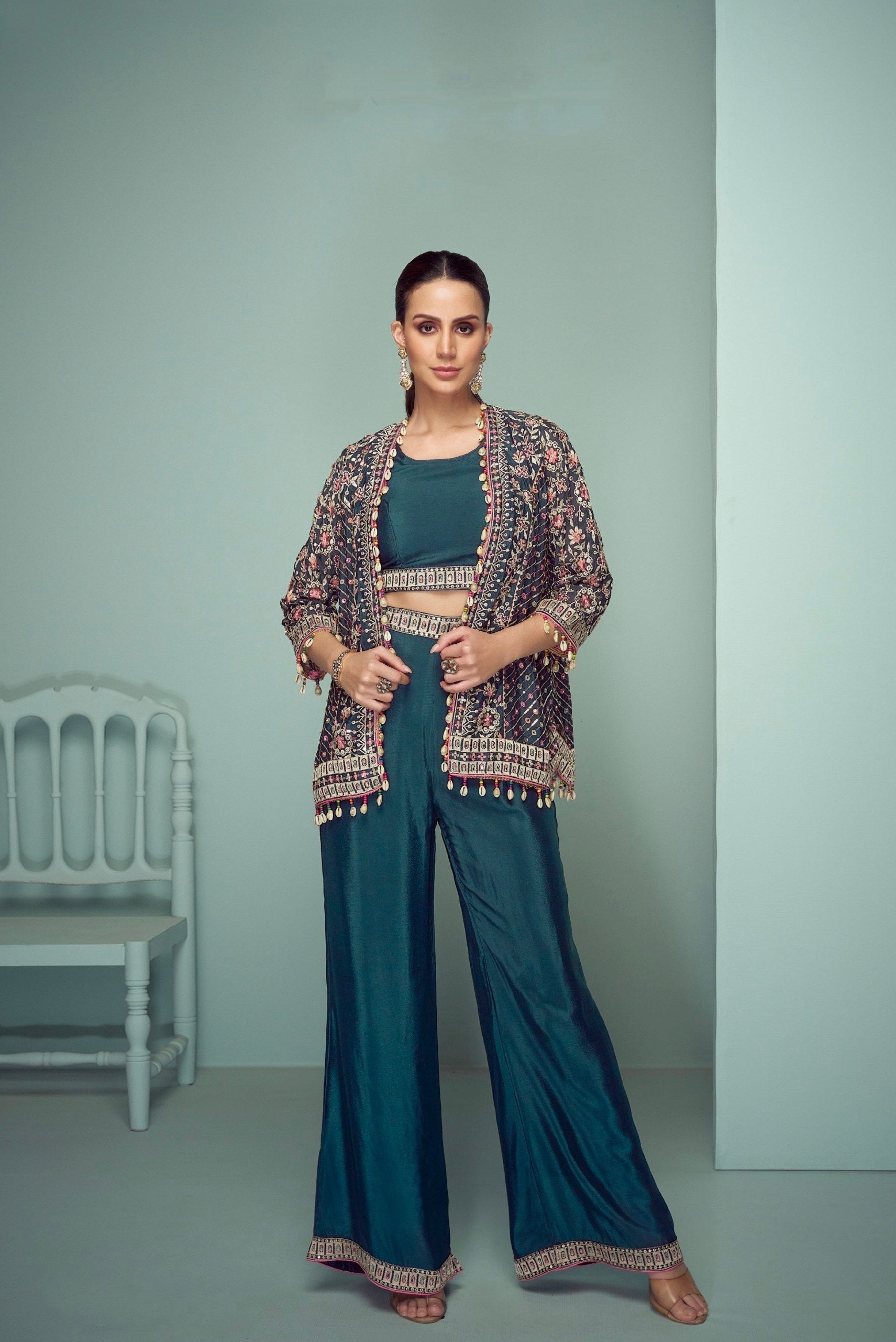 Rama Embroidered Kurta Palazzo Set ClothsVilla Main image