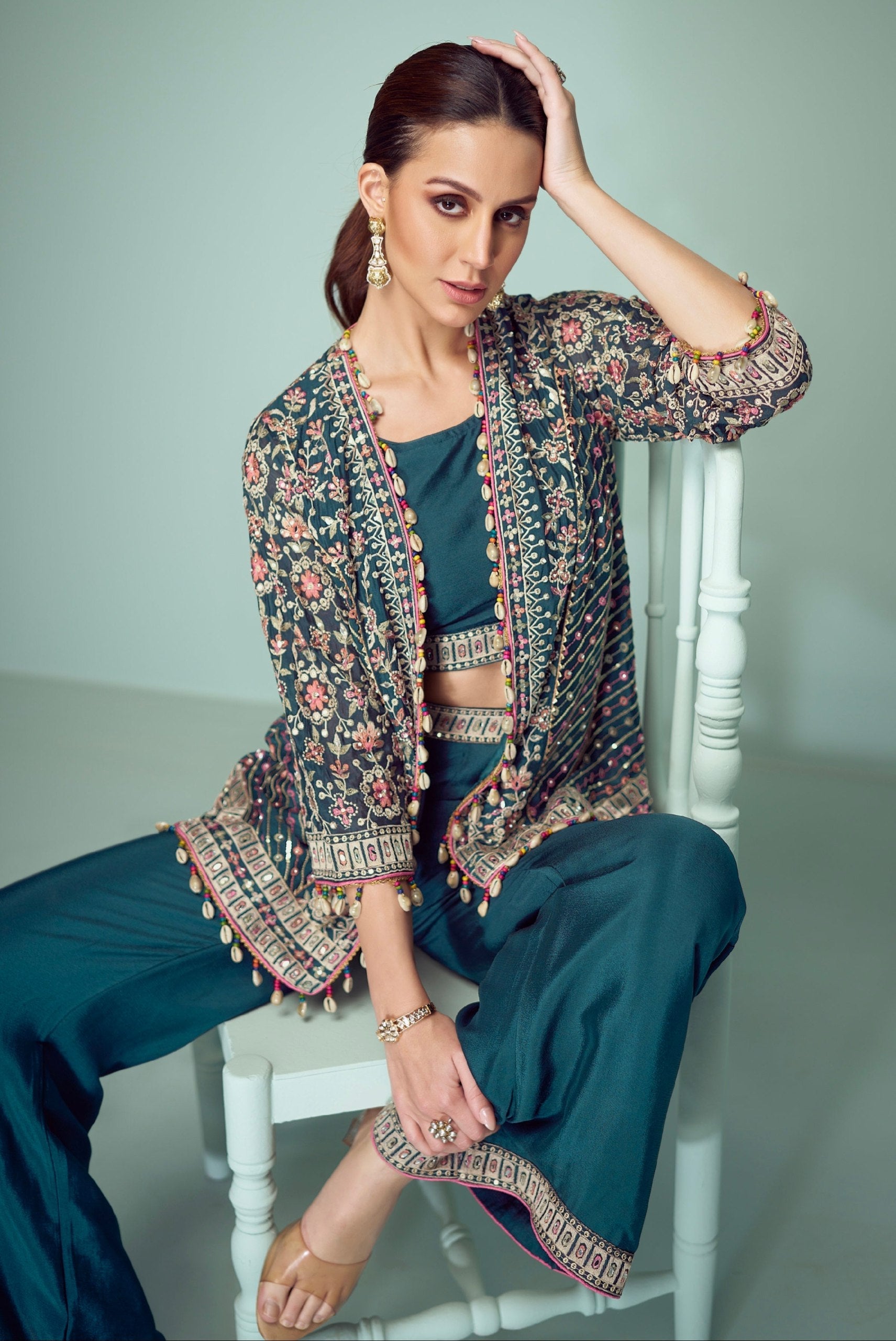 Rama Embroidered Kurta Palazzo Set Secondary image