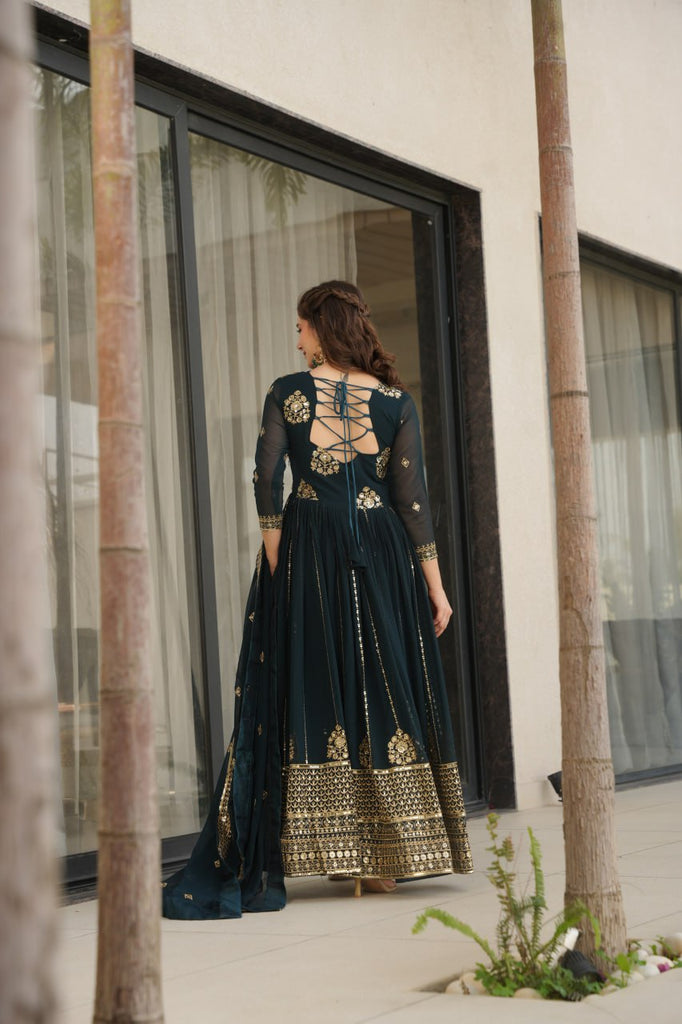 Rama Faux Blooming Luxury Designer Gown Set with Zari & Sequins Embroidery Dupatta Included ClothsVilla