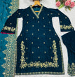 Load image into Gallery viewer, Rama Green Designer Velvet Suit with Multithread Embroidery &amp; Sequins Work Dupatta – Fully Stitched Set ClothsVilla