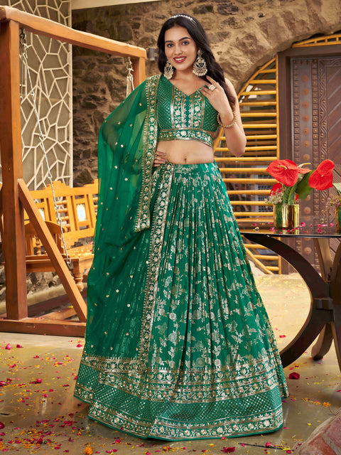 Rama Green Dola Silk Jacquard Embroidered Lehenga Choli Clothsvilla Main image