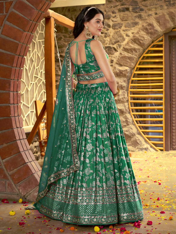 Rama Green Dola Silk Jacquard Embroidered Lehenga Choli Clothsvilla