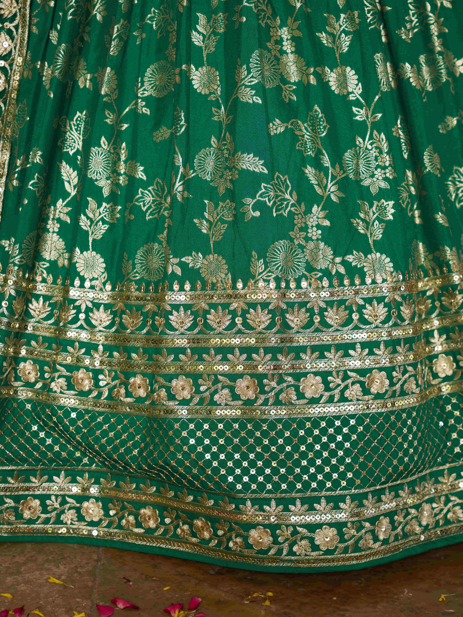 Rama Green Dola Silk Jacquard Embroidered Lehenga Choli Clothsvilla