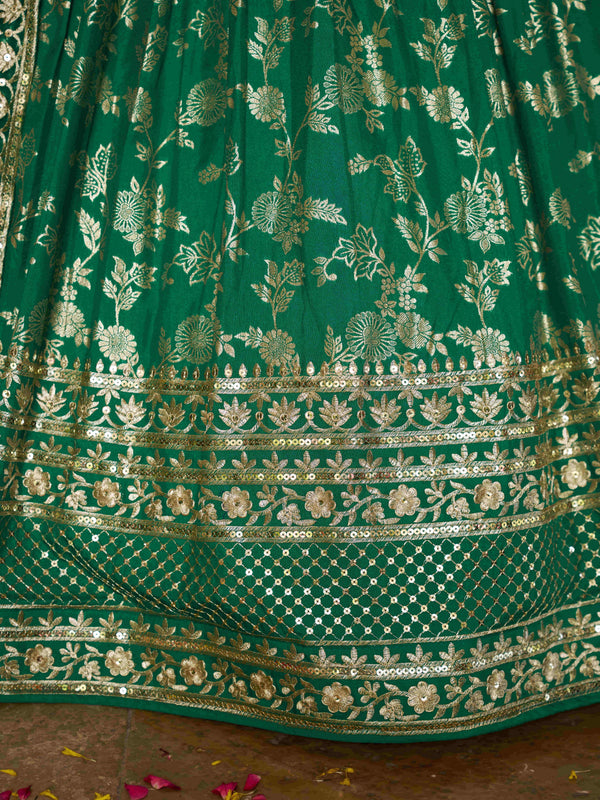 Rama Green Dola Silk Jacquard Embroidered Lehenga Choli Clothsvilla
