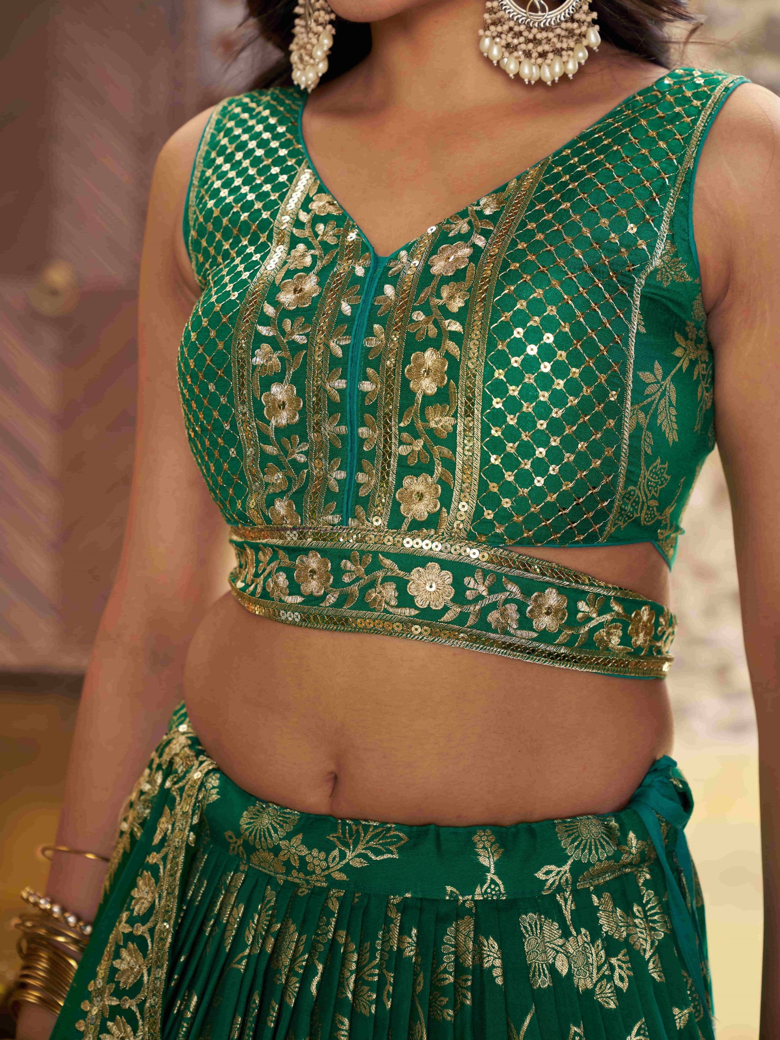 Rama Green Dola Silk Jacquard Embroidered Lehenga Choli Clothsvilla