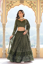 Load image into Gallery viewer, Shimmering Rama Green Faux Georgette Lehenga Choli with Sequins &amp; Thread Work ClothsVilla